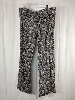 NWT AVIVA JIFEI XUE Grey & White Floral Wide-Leg Drawstring Pants Size S